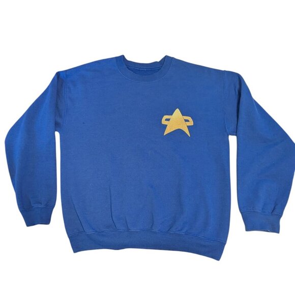 Vintage Star Trek Comm Badge Logo Sweatshirt Blue Unisex Crewneck Kirk Spock - Picture 1 of 8